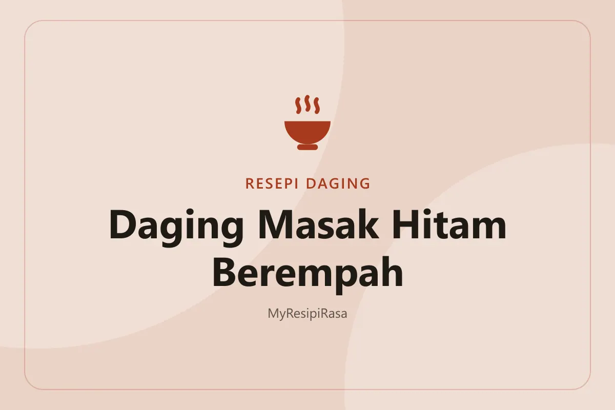 Resepi daging masak hitam berempah dengan kuah kicap gelap dan pekat di dalam kuali bersama hirisan bawang besar
